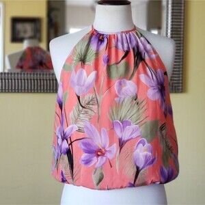 Alice + Olivia Rosa Floral Halter Sleeveless Flowy Colorful Top Small 100% Cupro